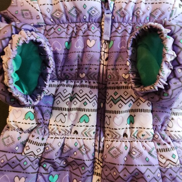 London Fog Infant Girls Hooded Puffer Jacket~18M~18 Months Multicolor/Hearts - Picture 11 of 11